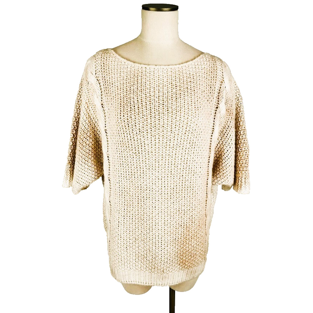 Saga Made in Italy Sweater Fuzzy Cozy Cable Knit Short Sleeve Top Oversized Lux